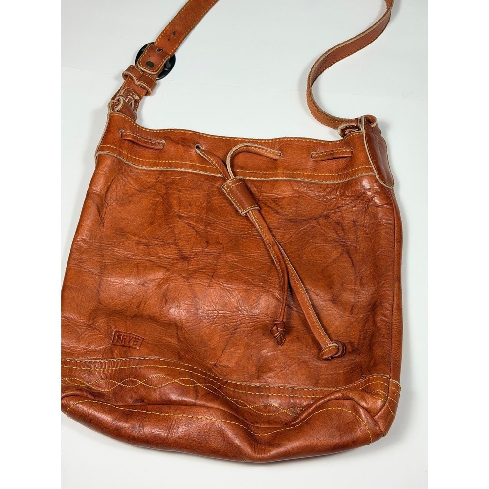 Rare Frye Vintage Cognac Leather Drawstring Bucket Bag Crossbody DB501 Mexico - Picture 5 of 15
